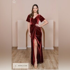 Revelry Giselle Velvet Dress- Rust